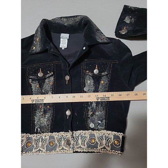 Y2K Vintage Agaci Too Corduroy Fitted Blazer Jacket Crop Gliltter Embellished - Picture 2 of 16